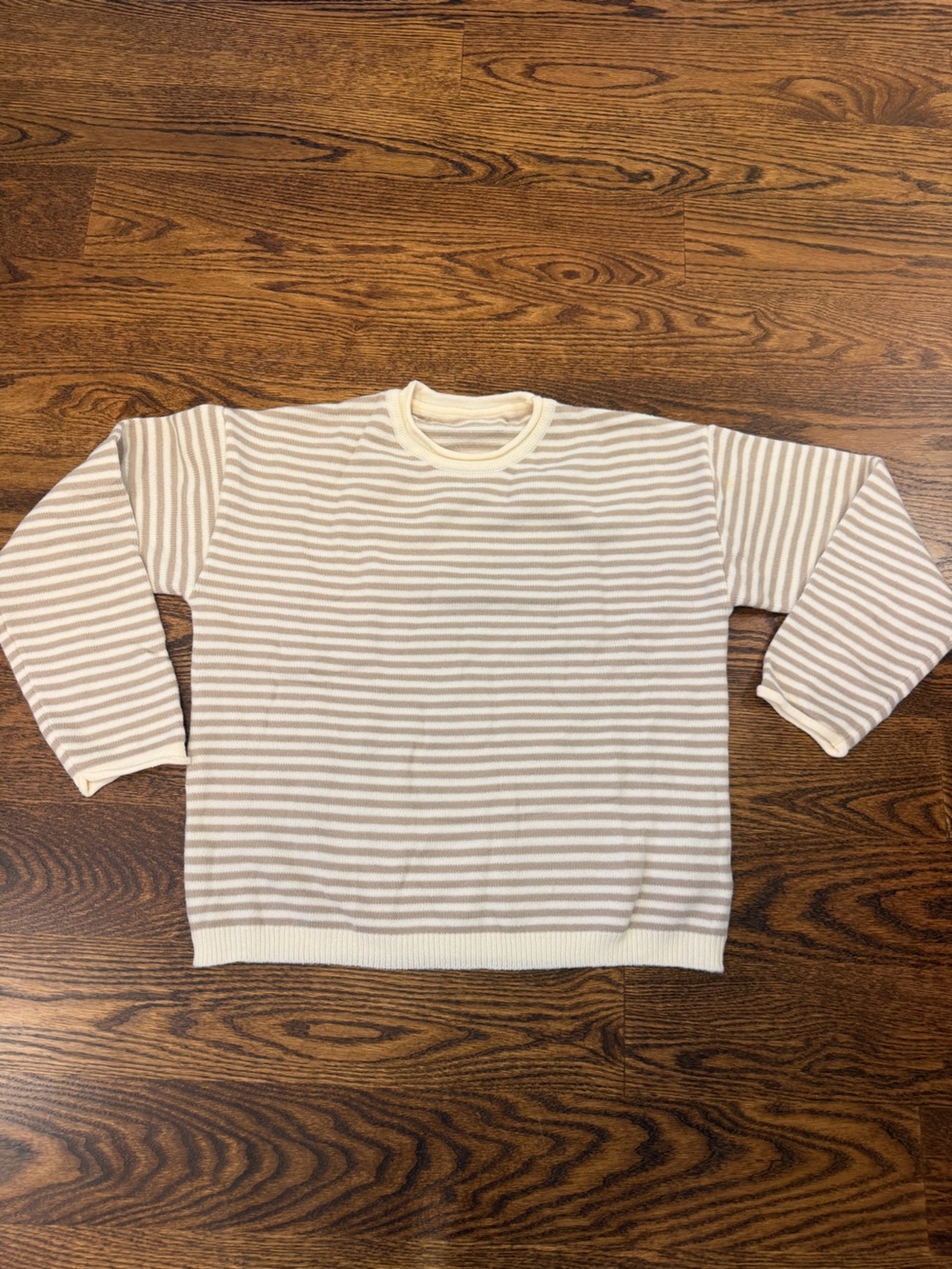 Striped Crewneck Sweater - Cream and Taupe